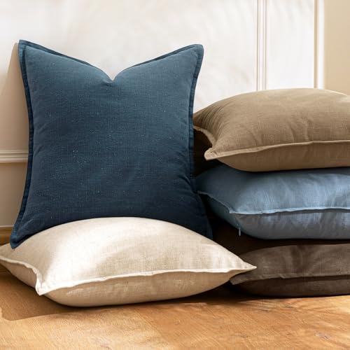 Image of 18x18 Inch Set of 2 Decorative Linen Solid Throw Pillow Covers Boho Accent Farmhouse Couch Pillowcases Modern Netural Home Decor for Couch Sofa Living Room Bed,Navy Blue