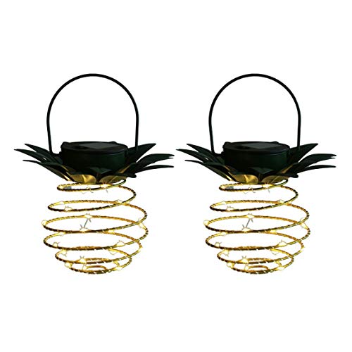 Pumprout 2 uds l�mpara de pi�a de Alambre de Cobre de Hierro Forjado Solar luz Colgante Solar luz de Linterna Decorativa Impermeable al Aire Libre para jard�n