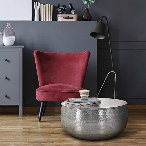 WOMO-DESIGN Table Basse Martelée de Salon - Table d'Appoint Ronde Artisanale Ø 60x30,5 cm - Aluminium Argenté - Design Oriental - Finition Martelée - Décoration Intérieure - Table Canapé Café Unique