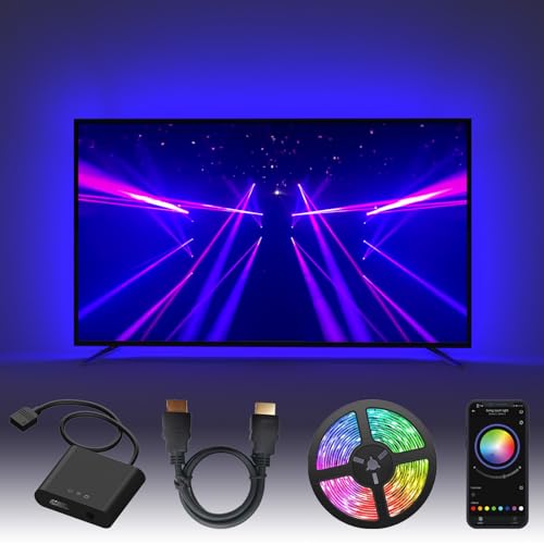 Neonaze TV LED Backlight Syncs with The Screen, TV Lights Change Along with The TV, Follows The Audio Rhythm, Controllable Via App, Supports HD 4K30,16.4ft for 32-80 Inch Indoor TV