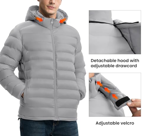 Image of Gopune Men's Lightweight Puffer Jacket Detachable Hooded Water Resistant Puffy Winter Down Jackets for Snow Ski Travel
