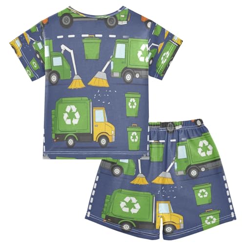 Pajama Sets Short Sleeve Recycling Trucks Pattern Design Soft Cotton Summer Sleepwear 2 Piece PJS Size 5-14T2