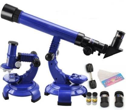 DIKUJI ENTERPRISE™ New 2 in 1 Set Kids Altazimuth Refractor Telescope Microscope Set Science Nature Educational Astronomy Microscope Toy Learning Children Gift