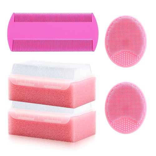 Image of Cradle Cap Brush for Babies, 5Pcs Cradle Cap Treatment Set with Soft Bristle Brushes Silicone Scrubber Fine-Tooth Comb for Newborn Bathing Essentials Baby Brush and Comb Set (Pink)