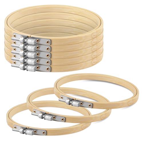 TINDTOP 8 Pieces Embroidery Hoops, 7 inches Bamboo Frame Circle Cross Stitch Hoop Ring Embroidery Hoops Set for Embroidery and Cross Stitch