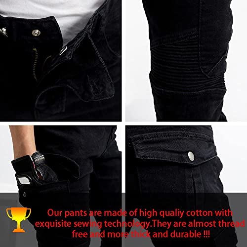 LOMENG Motorcycle Pants Jeans Black Motorbike Riding Pants CE Removable Armored for Men EU30, Black1 - Thumbnail 3