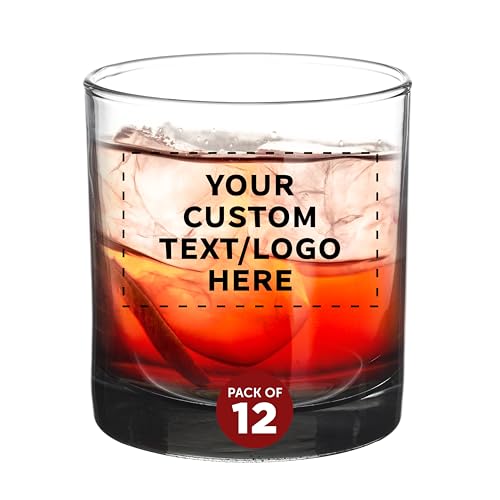 Custom Lexington Rocks Whiskey Glass 10.5 oz, Set of 12, Personalized Bulk Pack – Perfect for Scotch, Bourbon, Whiskey, Cocktail – Black