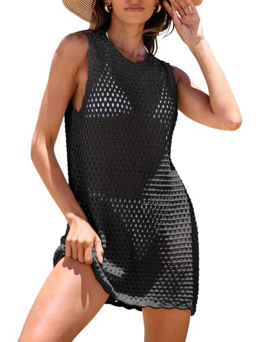 Womens Swimsuit Cover Up Sleeveless Knit Summer Outfits Swimwear Bathing Suit Coverup Crochet Beach Dress