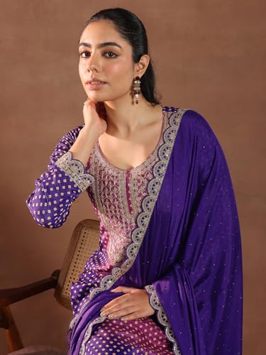 Image of Libas Printed Silk Blend Straight Kurta With Trouser and Dupatta