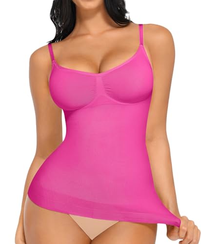 FeelinGirl Womens Tank Top Shapewear Tummy Control Tops Slimming Cami Tank Seamless Compression V Neck Camisole Hot Pink L