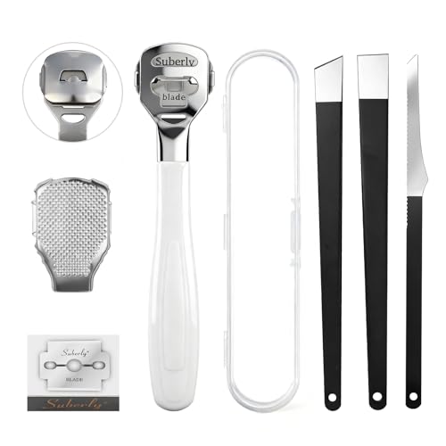 Stainless Steel Foot File Corn and Callus Remover Foot File Pedicure Tool Includes 10 Replacement Heads and 3 Pack Dead Skin Scraper for Men & Women Heel Scrubber Scraper Corn Plane Footcare