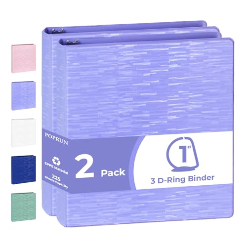 POPRUN 3 D Ring Binder 1 Inch, PVC-Free, Holds 225 Sheets of...