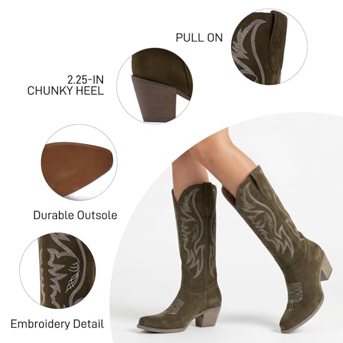 Image of Women's Mid Calf Cowboy Boots Western Pointed Toe Embroidered Boots