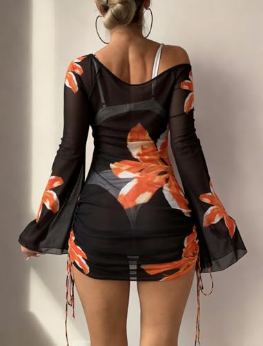 Image of ZAFUL Womens Swimsuit Cover Up Dress Off Shoulder Hollow Coverup Bathing Suit Mesh Swim Beach Dress