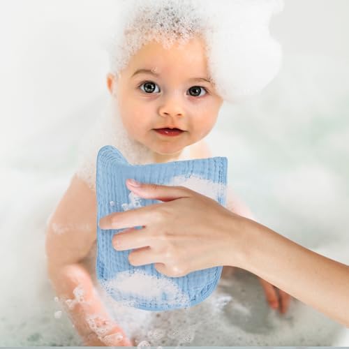 Image of MIGIOL Baby Burp Cloths 100% Cotton Newborn Muslin Burp Cloths 10x20 inches Baby Essentials White & Blue 6-Pack