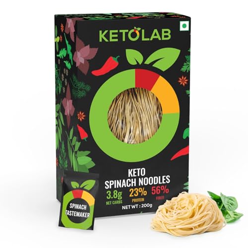 Image of Ketolab Keto Spinach Noodles Spaghetti, 200 Gms, 1 Pack, 3.8g Net Carb & 23% High Protein /Serving, Identical to Regular Noodles, Low Carb, High Fibre, Low GI, Keto Diet, Diabetic Friendly