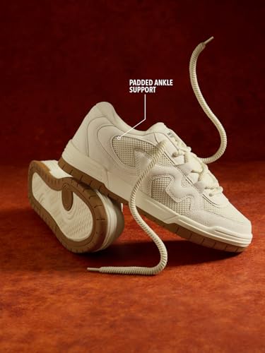 Image of The Souled Store UBZ NXT: Off White Men and Boys Low Top Sneakers Premium Suede Trainer Breathable Mesh Cushioned Midsole Gum Sole Lace Up Closure Lightweight Streetwear