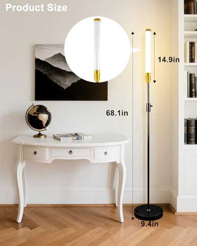 Image of Lightdot 68IN LED Floor Lamps for Living Room, Stepless Dimmable(10-100% Brightness) Modern Standing Tall Lamp with Milky White Cylindrical LampHead,Mid Century Industrial Floor Lamp for Bedroom-Black