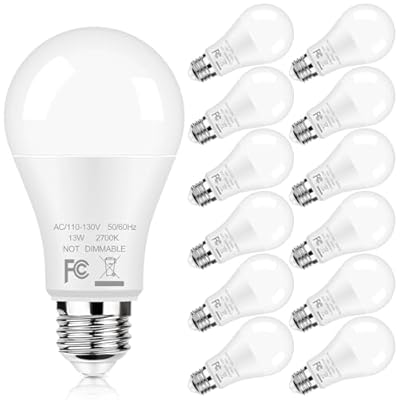 A19 LED Light Bulbs 100W Equivalent, 12-Pack Super Bright LED Bulbs 13W 1500 Lumens, E26 Medium Screw Base Bulbs for Home Bedroom Office Lamp, Non-Dimmable, 2700K Warm White, No Flicker, CRI 85+