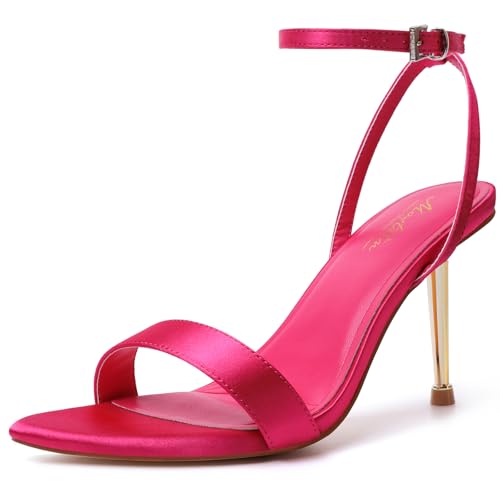 Image of Mostrin Strappy Heels for Women Ankle Strap Heels Women's Heeled Sandals for Party Prom Wedding