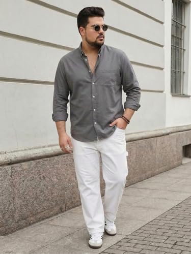 Image of Urbano Plus Men's Cotton Full Sleeve Regular Fit Solid Oxford Shirt with Button-Down Collar