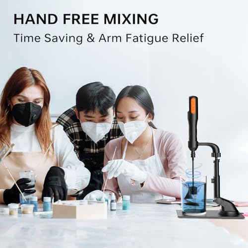 Image of Rechargeable Resin Mixer with Stand | 3 Speeds Control | Timed Stop Function | 4 Electric Stirrer Paddles for Epoxy Resin, Silicone, Paint Mixing, Soap Making, Resin Tools, DIY Crafts (Black)