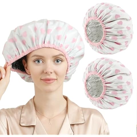 YIZIJIZI 2 Pieces Heat Cap For Deep Conditioning, Conditioning Cap Made Of Aluminum Foil For Home And Salon Use, Hair Dyeing And Hot Oil Treatment Tools (White pink) Cover