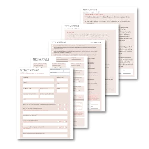 Teeth Whitening Intake, Consent, and Aftercare Form | 75 Pack | 8.5 x 11 A1 Forms | Clients Signature | 25 Intake Forms, 25 Consent Forms, 25 Aftercare Forms, 25 Cancellation Policy