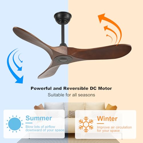 Image of 42'' Outdoor Ceiling Fan no Light,Solid Wood Ceiling Fan with Remote Control,Quiet and Reversible DC Motor with Large Airflow for Living Room,Patios,Gazebo (dark walnut)