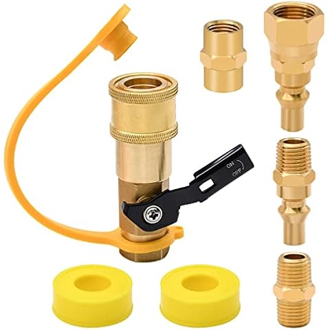 7pcs Propane Quick Connect Fittings,1/4" RV Propane Quick Connect Fittings Adapter with 3/8" Flare x 1/4" NPT Male Pipe Half-Union Fitting 1/4" Male NPT 1/4" Female NPT (7 Pieces) Cover