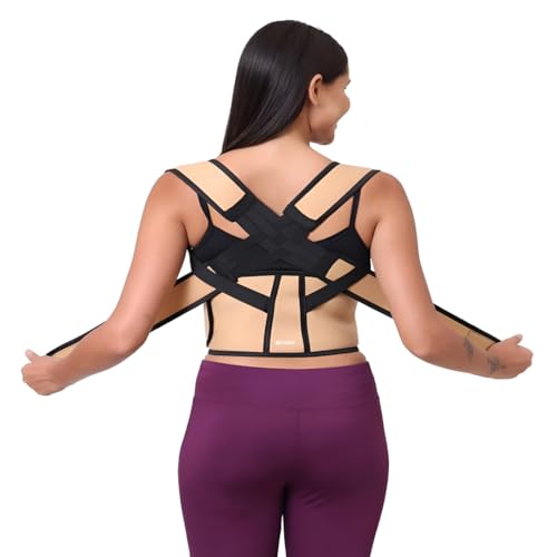Image of ZEDAN Neoprene Posture Corrector Belt for Men & Women | Back & Shoulder Support | Spine Alignment & Body Posture Correction | Upper & Lower Back Pain Relief | Universal Size - Cream