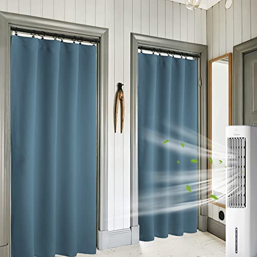 RYB HOME Blue Blackout Curtains for Living Room Thick & Durable Privacy Window Curtains Room Darkening Drapes for Bedroom, W42 x L84 inch, 2 Panels, Slate Blue