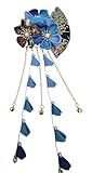 CRB Fashion Womens Kimono Traditional Tsumami Kanzashi Outfit Wedding Japanese Asian Yukata Hair Tie Flower Floral Fan Barrette Clip (Blue II)