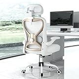 Ergonomic Office Chair for Back & Neck Pain Relief, Virgin Foam Seat, 2D Adjustable Lumbar & 3D Headrest, Tilt & Rock for Relaxation, Ideal for Long Sitting Comfort, White/Gold