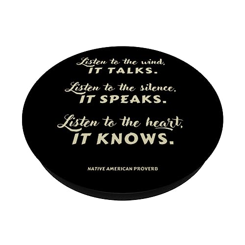 Native American Proverb - LISTEN TO THE WIND, It talks. PopSockets Swappable PopGrip, Black - Image 2