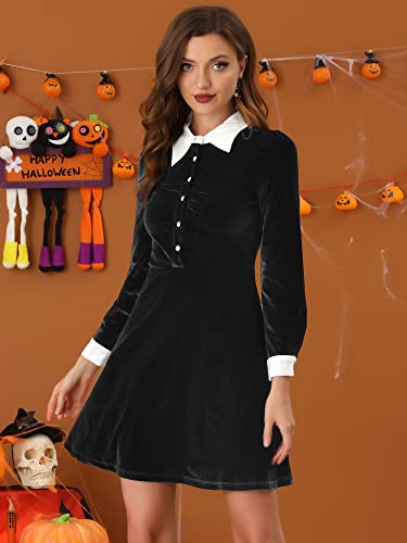 Allegra K Women's Halloween Velvet Long Sleeves Contrast Collar Casual Party A-Line Mini Dress2