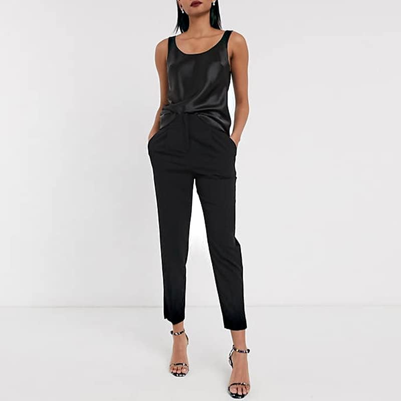 Womens Satin Tank Tops Sleeveless Silk Camisole Blouses O Neck Casual Cami Basic Tank Shirt - Image 6