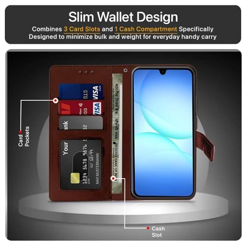 Image of WOW IMAGINE Shock Proof Flip Cover Back Case Cover for Samsung Galaxy M17 5G | A17 5G | F17 5G (Flexible | Leather Finish | Card Pockets Wallet & Stand | Brown)