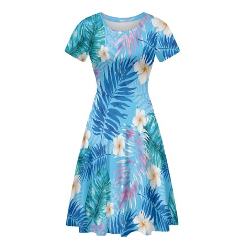 Image of HUGS IDEA Womens Puffy Swing Midi Dress Round Neck Short Sleeve Party A-Line Dresses