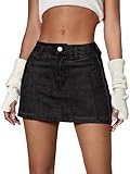 MakeMeChic Women's Denim Skirt Y2K Flap Pocket Denim Skort Low Rise Mini Jean Skirt Black D M