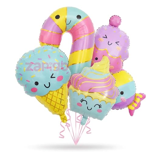 Image of Balloonistics Sweet Tooth Candy Theme Happy Birthday Balloon Bouquet Pack Of 5
