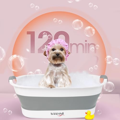 BREENHILL Faltbare Hundebadewanne für kleine Hunde und Katzen, tragbare Welpenbadewanne mit Wasserablaufstopfen, platzsparende faltbare Haustierbadewanne für drinnen und draußen, Grau