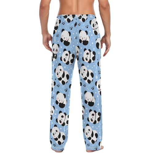 Men’s Cute Cartoon Panda Pajama Pants with Pockets, Comfortable Lounge Sleep Bottoms#2242