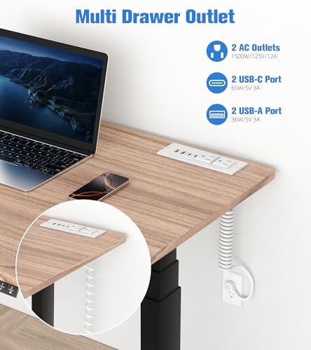 65W Furniture Drawer Outlet, Recessed Outlet with 4 USB Ports & 2 AC Outlets, Recessed Power Strip for Home, Office, 14 AWG-6FT Spring Cord(White)