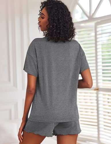 Image of Ekouaer 2 Pack Womens Pajama Sets Short Sleeve Top with Shorts Soft Comfy Loungewear Sleepwear S-XXL