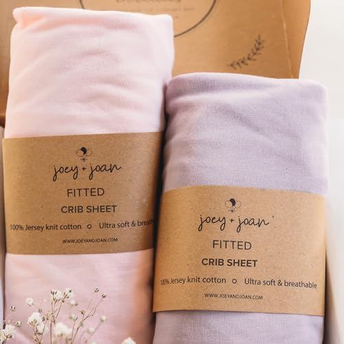 Joey + Joan Fitted Crib Sheets 28 x 52 – Compatible with Standard Crib Mattress and Toddler Bed – 100% Jersey Cotton – Pale Pink + Lilac – 2 Pack by Joey + Joan - Used condition - US$27.06