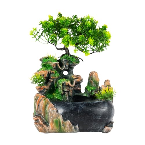 Fontaine de table d'intérieur avec jardin en pierre et cascade, fontaine d'intérieur décorative avec plante, jardin aquatique apaisant pour salon, bureau et...