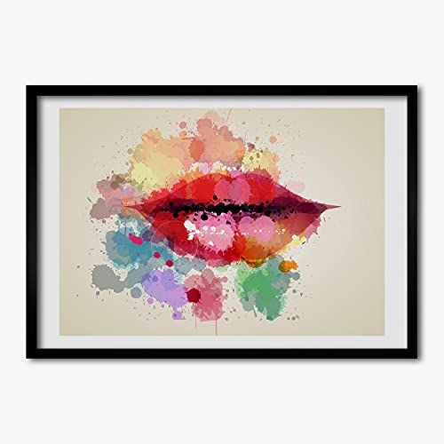 Tableau Décoratif Lèvres Colorées Tulup 70x50 cm Cadre MDF en Bois Moderne