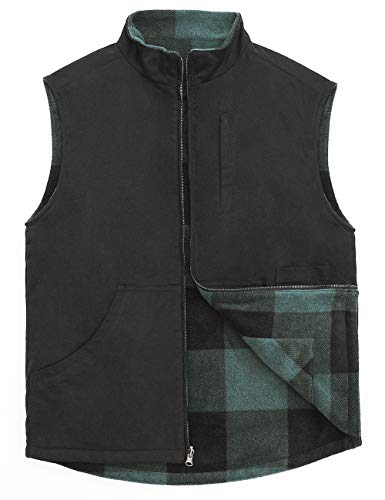ZENTHACE Men's Reversible Casual Vest Flannel Fleece Lined Outdoor Work Safari Fishing Travel Vest Jacket4