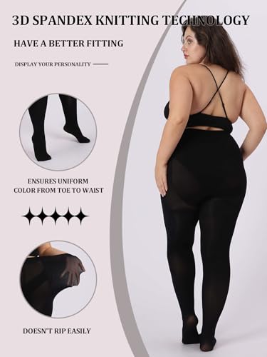 MERYLURE 240D Plus Size Tights for Women Opaque Control Top Pantyhose Ultra Soft High Waist Solid Color Footed Stockings4